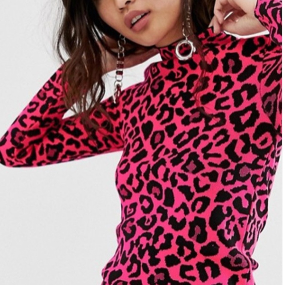 Pink Leopard Print Long Sleeve Top